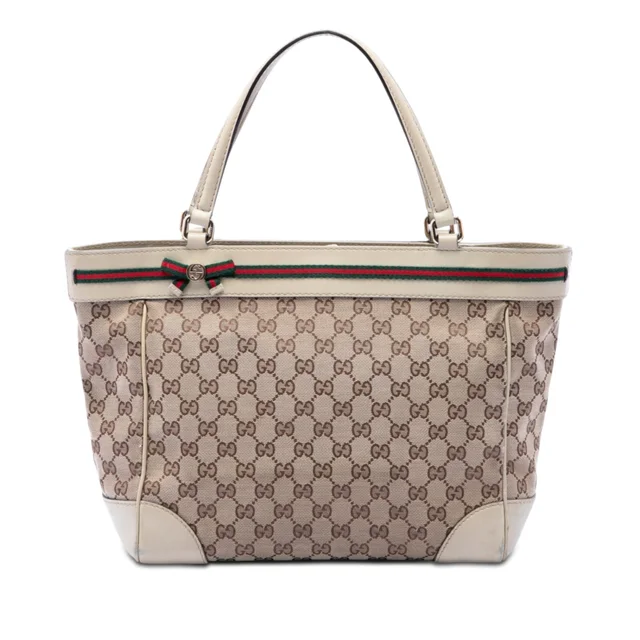 Beige Gucci GG Canvas Web Mayfair Tote in Beige Canvas from Designer Revival