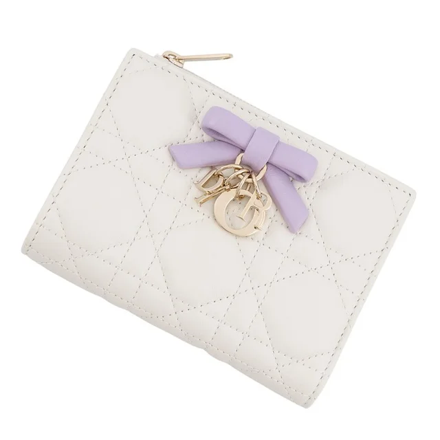 Bifold Wallet Lady Dior Dahlia Cannage Lambskin White in White Lambskin from The Reluxe