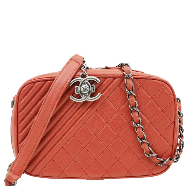 Chanel Coco Boy Small Quilted Lambskin Camera Case Crossbody Bag Red in Red Lambskin from Dallas Designer Handbags
