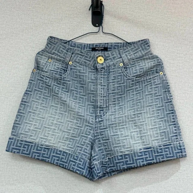 Balmain Ss24 Logo All Over Print Loose Denim Shorts in blue Denim from Grailed