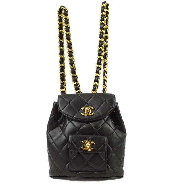 Chanel Black Lambskin Duma Backpack Small in Black Lambskin from AMORE Vintage Tokyo