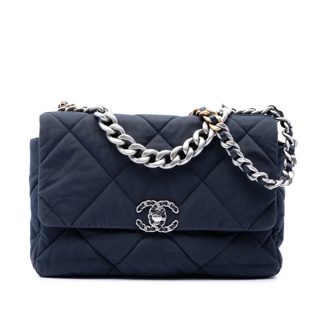 Blue Chanel Large Canvas 19 Flap Satchel in Blue Canvas from Designer Revival