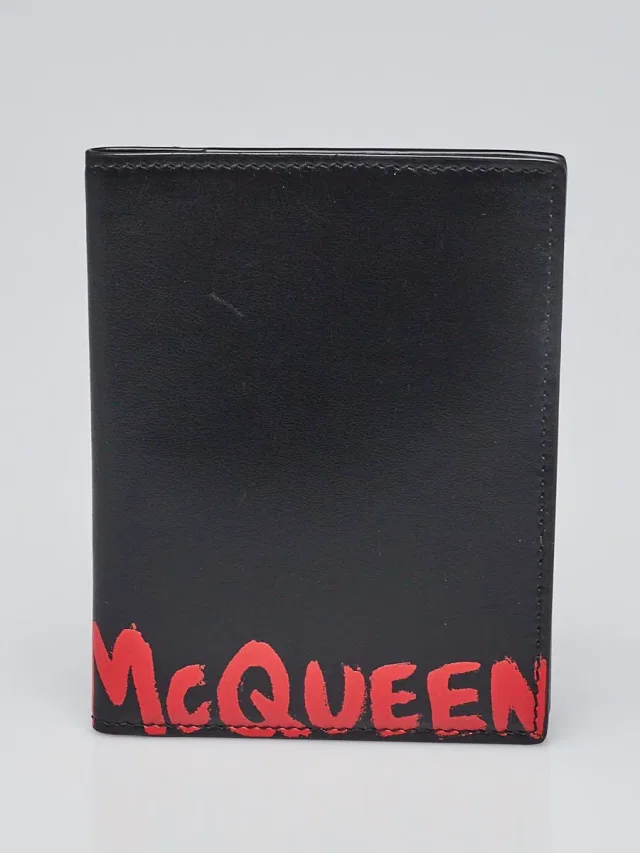 Alexander McQueen Black/Red Leather Graffiti Passport Cover in Black Leather from Yoogis