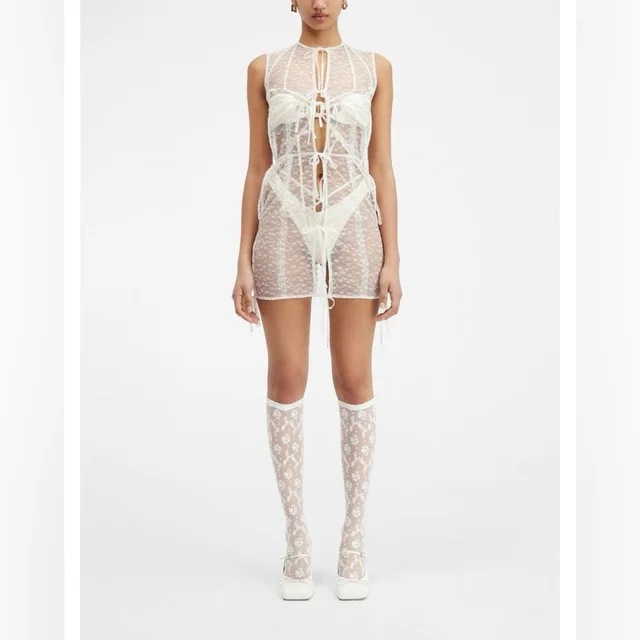 Jacquemus Tie-Accented Lace Tunic in white from Poshmark