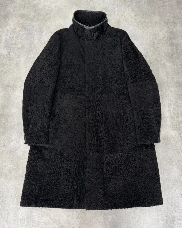 1990S Giorgio Armani Astrakan Sheep Fur Trench Coat in black from Grailed
