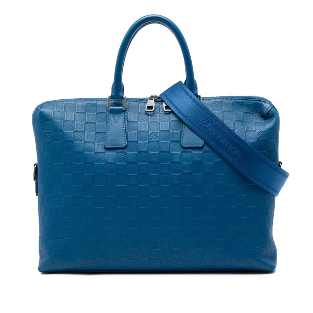 Blue Louis Vuitton Damier Infini Porte Documents Jour Business Bag in Blue Leather from Designer Revival