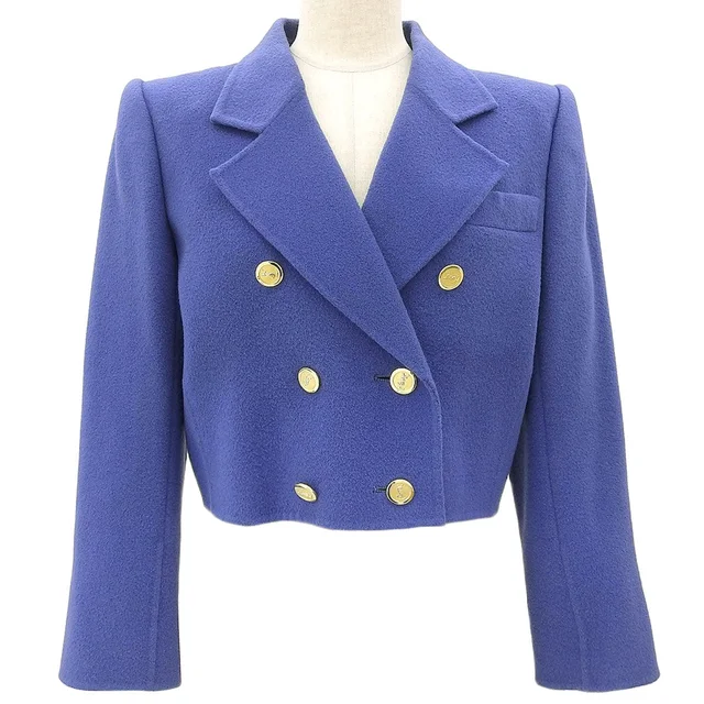 Saint Laurent ロゴボタンダブルブレストショートジャケット #M ブルー from VINTAGE QOO TOKYO