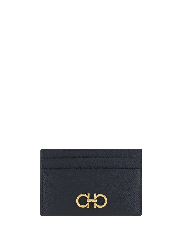 Ferragamo Gancini Embossed Calf Leather Card Case — Black Bos Taurus Wallet in Black Calfskin from HEWI