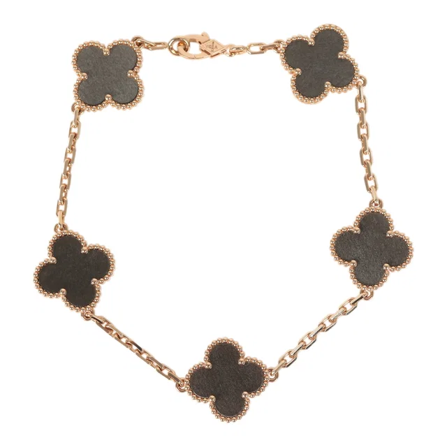 Van Cleef & Arpels Vintage Alhambra 5 Motif Bracelet Silver Obsidian 18K Rose Gold in Pink from Madison Avenue Couture