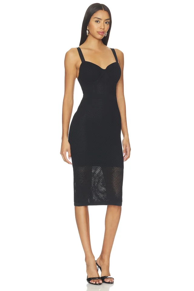 L'AGENCE Michelle Bra Cup Pointelle Dress in Black, photo 2 of 4 from REVOLVE (Canada)