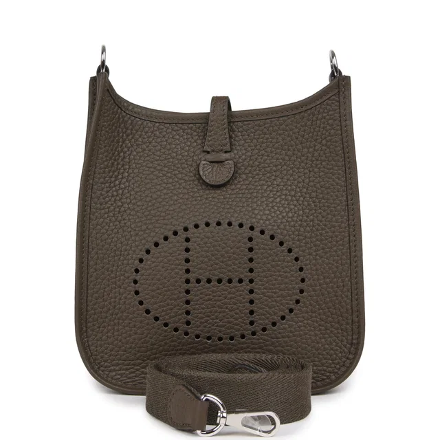 Hermès Evelyne TPM Vert Loden Clemence Palladium Hardware in Green Clemence leather from Madison Avenue Couture