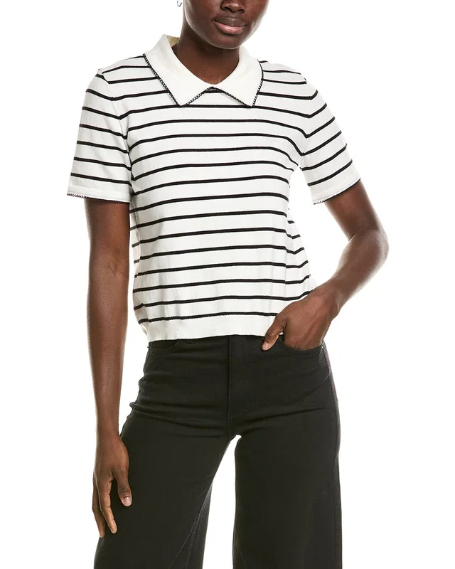 CeCe Stripe Contrast Trim Collar Top, image 1 of 1 from Rue La La