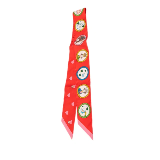 Red Hermès Tea Time Twilly Silk Scarf Scarves in Red Silk from Designer Revival