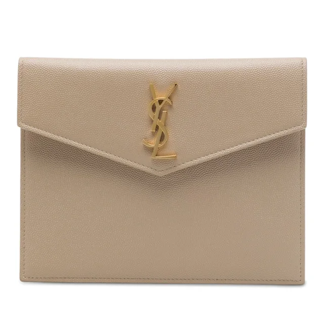 Beige Saint Laurent Baby Grain De Poudre Uptown Pouch Clutch Bag in Beige Leather from Designer Revival