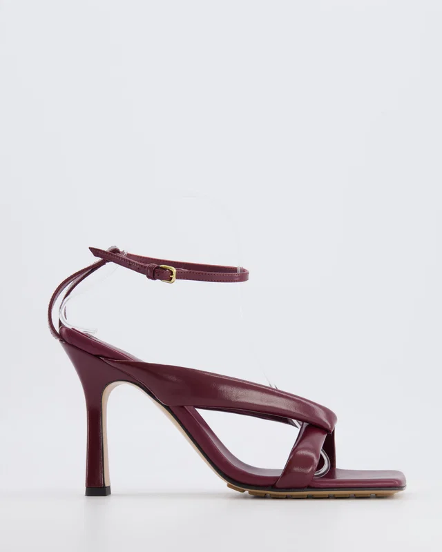 Bottega Veneta Riva 90 Leather Padded Strappy Heeled Sandals in Burgundy Size EU 40 in Burgundy Leather from Sellier