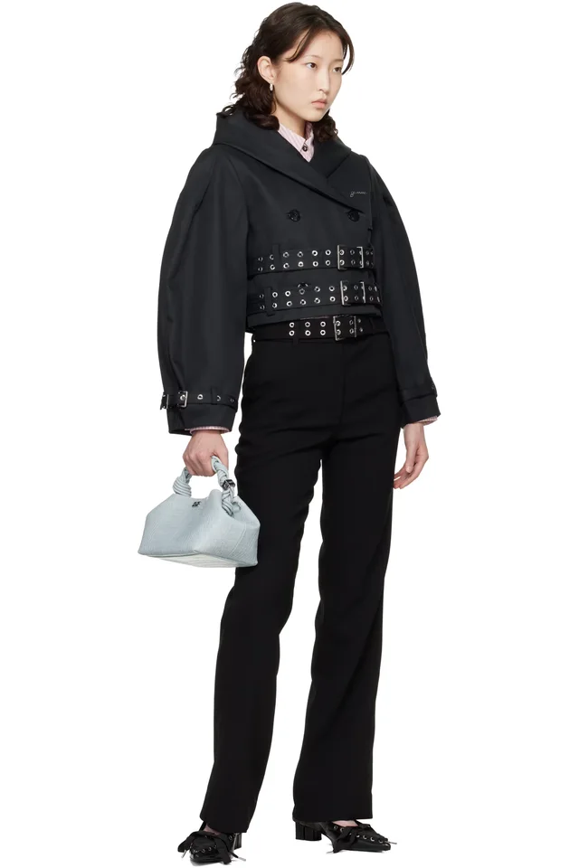 GANNI Black Bonded Cotton Short Trench Jacket, photo 4 of 4 from SSENSE