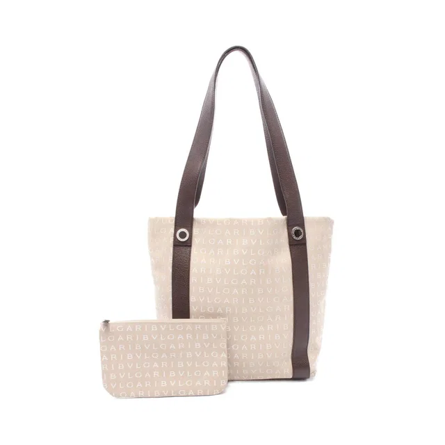 Bvlgari Logo Mania Canvas Leather Tote Bag in Canvas from LuxUness