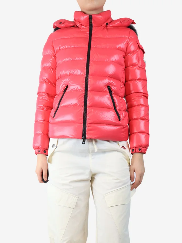 Moncler Pink hooded puffer jacket - size UK 10 in Pink from Sign of the Times