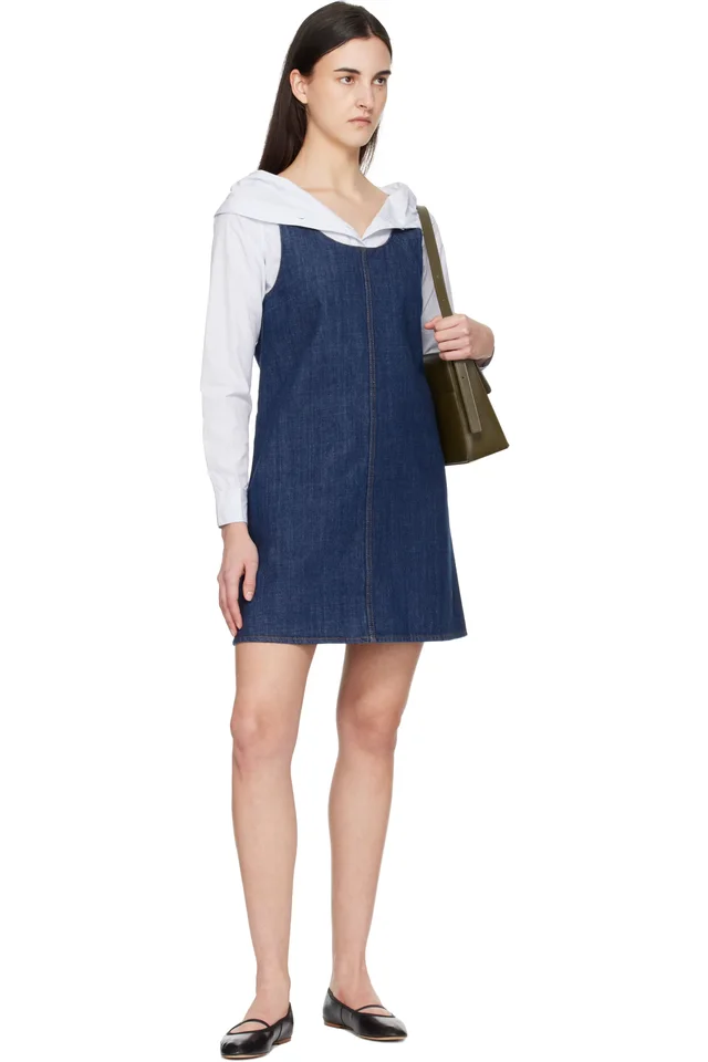 AMI Paris Blue Cotton Short Strapped Denim Minidress, photo 5 of 5 from SSENSE