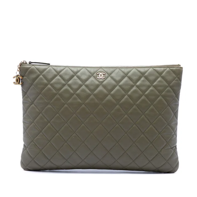 Green Chanel Large Quilted Lambskin Cuba La Habana O Case Clutch in Green Lambskin from Designer Revival, photo 1 of 1