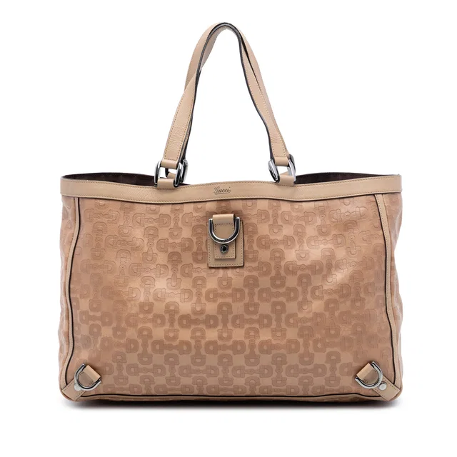 Beige Gucci Leather Abbey D Ring Horsebit Tote in Beige Leather from Designer Revival