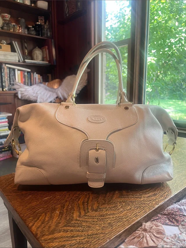 Tod's Neutral White Color Pebbled Leather Satchel With Gold Hardware in gold|white Leather from Poshmark