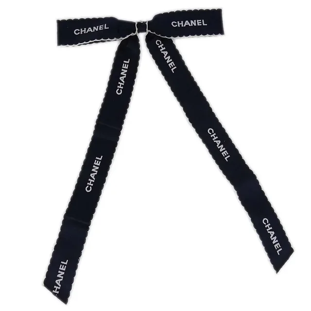 Chanel Bow Brooch Pin Dark Navy in Navy Satin from AMORE Vintage Tokyo