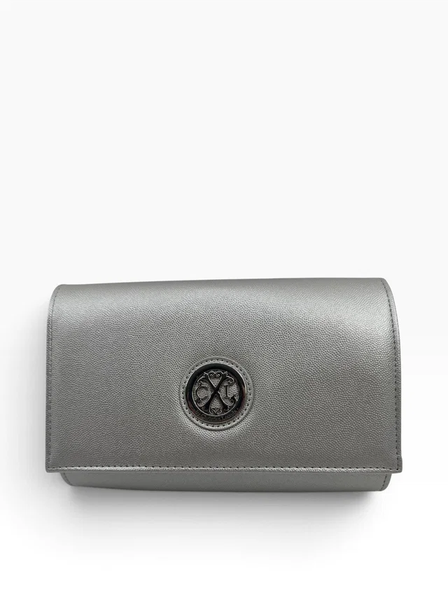 Christian Lacroix Metallic Gray Leather Crossbody Bag With Signature Emblem in gray Leather from Poshmark