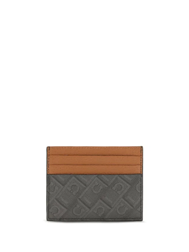 Ferragamo Monogram Calf Leather Card Case — Gray Cases in Grey Calfskin from HEWI