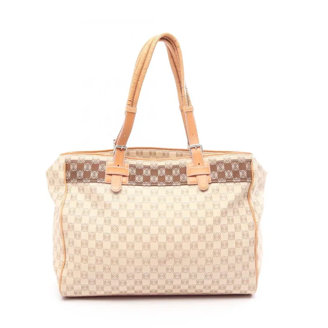 Loewe Tote Bag Repeat Anagram Beige Canvas Leather in Beige Canvas from The Reluxe