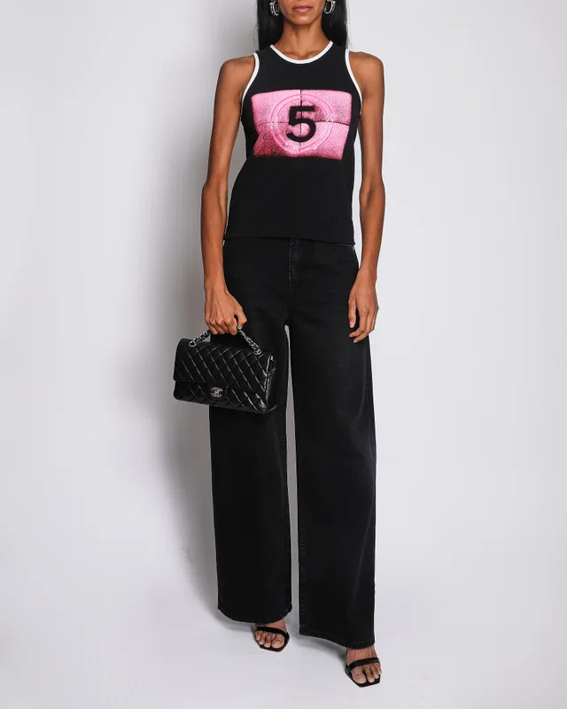 Chanel 21S Black and Pink No5 Tank Top Size FR 34 (UK 6) in Black from Sellier