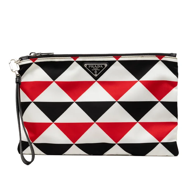 White Prada Nylon Geometric Triangle Pattern Flat Clutch in White Nylon from Designer Revival, photo 1 of 1
