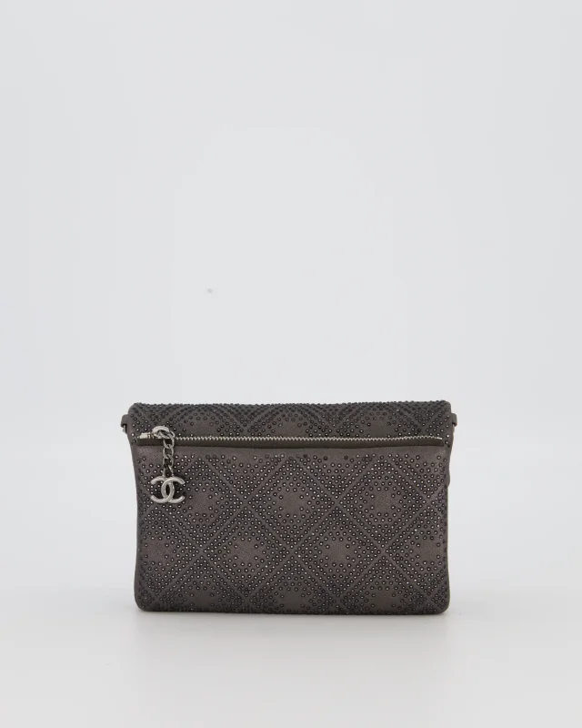 Chanel Grey Embellished Rhinestones Mini Flap Bag in Suede Leather With Gunmetal Hardware in Grey Suede from Sellier, photo 5 of 19