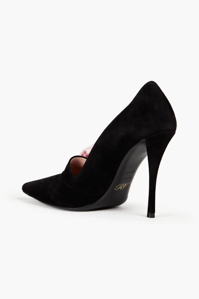 Roger Vivier Rose 'N Roll Appliquéd Suede Pumps, photo 3 of 4 from THE OUTNET