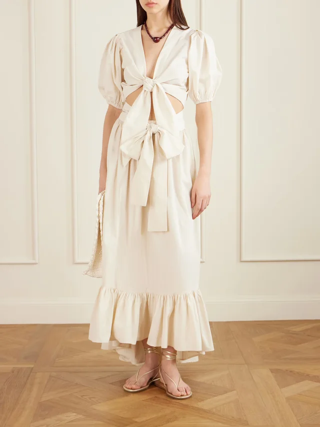 LISA MARIE FERNANDEZ Pouf cropped cotton-poplin wrap top in Beige, photo 2 of 2 from NET-A-PORTER (Canada)