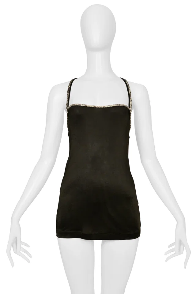 Dolce & Gabbana Brown Jersey Halter Top With Python Trim in Brown Python from Resurrection Vintage