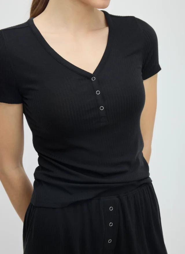 Kit and Ace Downtime Short Sleep Set in Black BFT Dropneedle, photo 6 of 6 from Kit and Ace