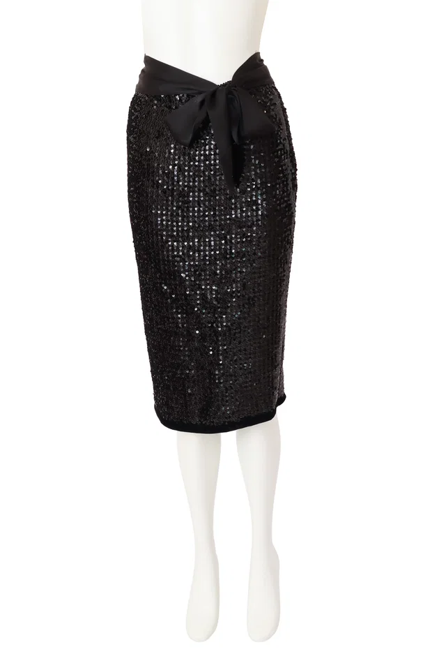 Saint Laurent Satin Sash Sequin Pencil Skirt in Satin from Recess LA