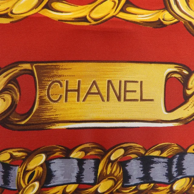 Chanel Chain Pattern Scarf, Red in Red Silk from VINTAGE QOO TOKYO, photo 5 of 10