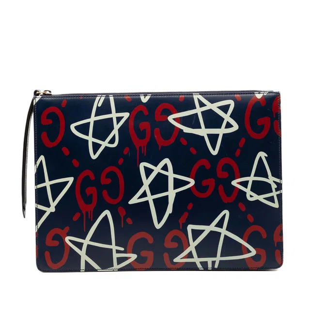 Blue Gucci Calfskin Gucci Ghost Clutch in Blue Calfskin from Designer Revival