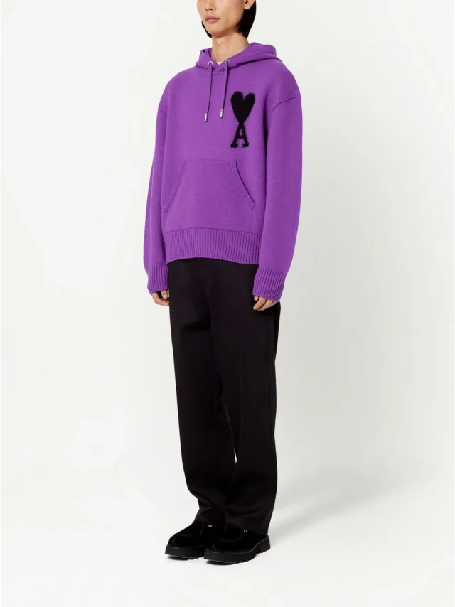 AMI Paris logo-intarsia knit hoodie, photo 2 of 2 from FARFETCH