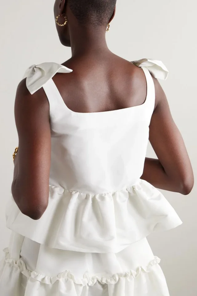 Nina Ricci Bow-Embellished Ruffled Taffeta Peplum Top in White, photo 3 of 4 from THE OUTNET