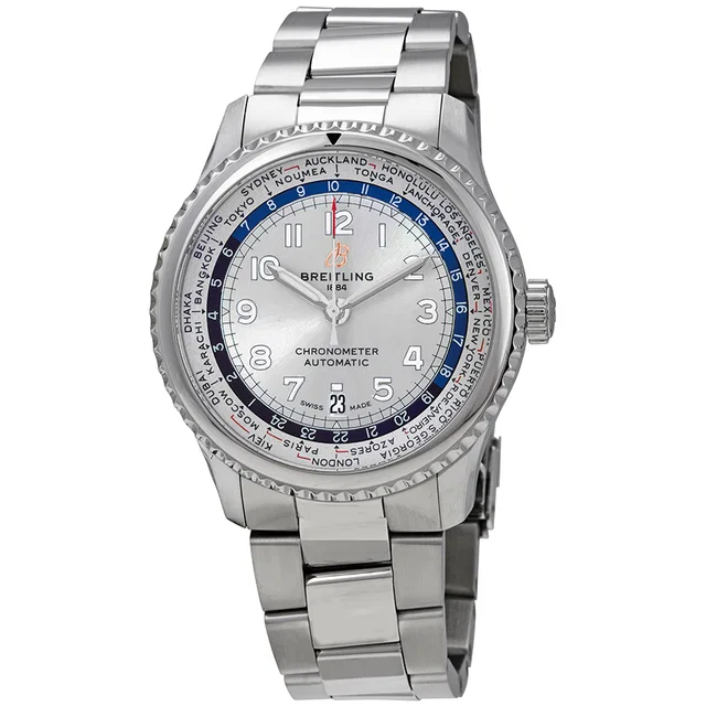 Breitling Navitimer 8 Unitime World Time Automatic Silver Dial Mens Watch AB3521U01G1A1 in silver|gray from Jomashop.com