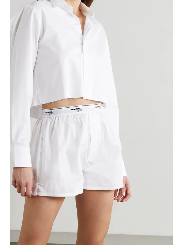 HOMMEGIRLS Cropped distressed embroidered cotton-poplin shirt in White, photo 2 of 2 from NET-A-PORTER (Canada)