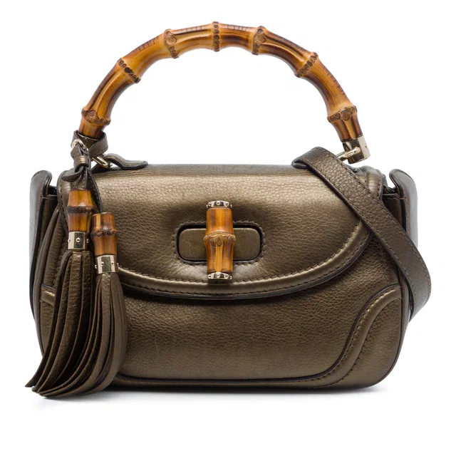 Brown Gucci Medium Leather New Bamboo Satchel in Brown Leather from Designer Revival