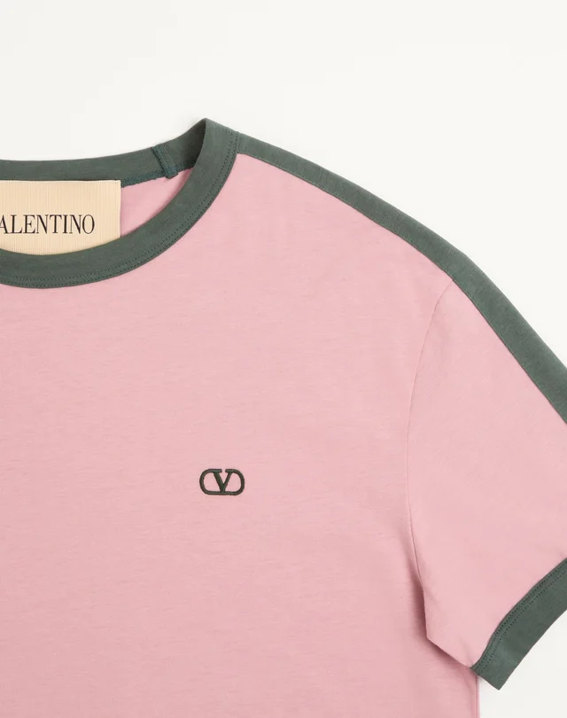 Valentino cotton t-shirt with crew neck, contrasting side bands and VLogo embroidery, photo 2 of 6 from SENSER