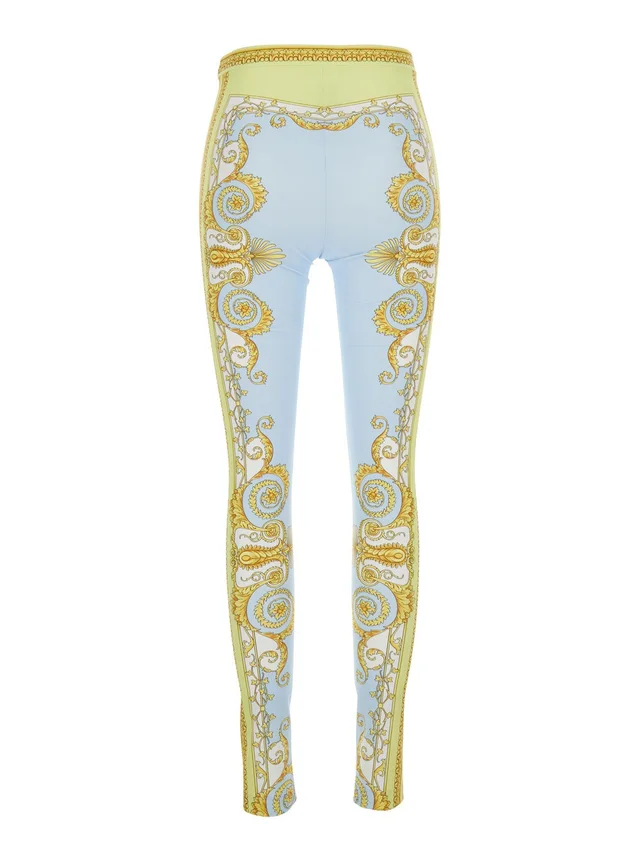 Versace Multicolor Leggings with All-Over Baroque Print in Stretch Fabric for Women in Multicolor 78% Nylon 22% Elastane, photo 4 of 6 from Gaudenzi Boutique