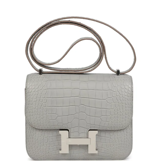 Hermès Constance 18 Gris Perle Matte Alligator Palladium Hardware in Grey Crocodile from Madison Avenue Couture