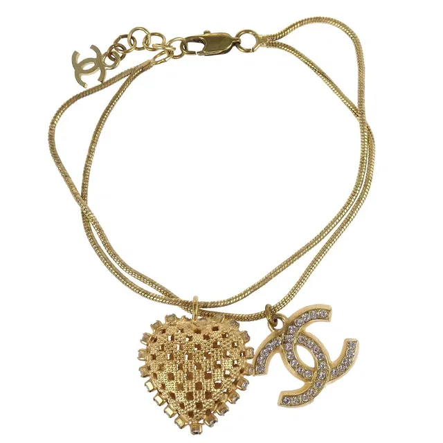 Chanel Heart CC Chain Bracelet Gold Rhinestone 01P in Gold from AMORE Vintage Tokyo