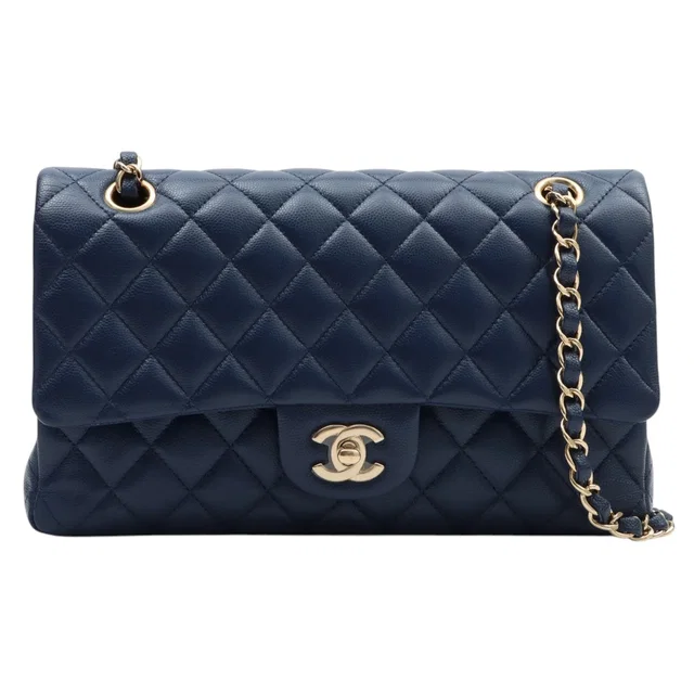 Chanel 2017 Circa, Caviar Skin Classic Flap Chain Bag 25cm, Navy in Navy Caviar leather from VINTAGE QOO TOKYO